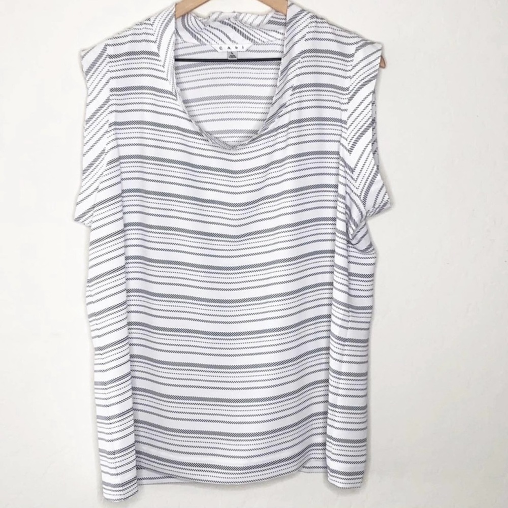 CABI #236 Madeleine White+Black Striped Top sz M